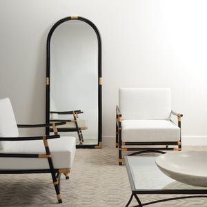 Saltwater Arch Rattan Floor Mirror, Black