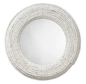 Strand Wood Beaded Round Wall Mirror, White