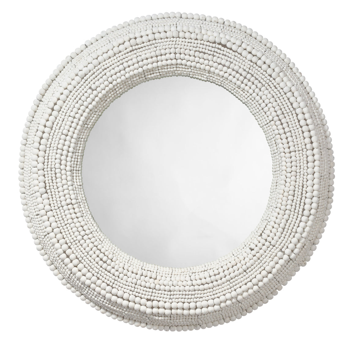 Strand Wood Beaded Round Wall Mirror, White