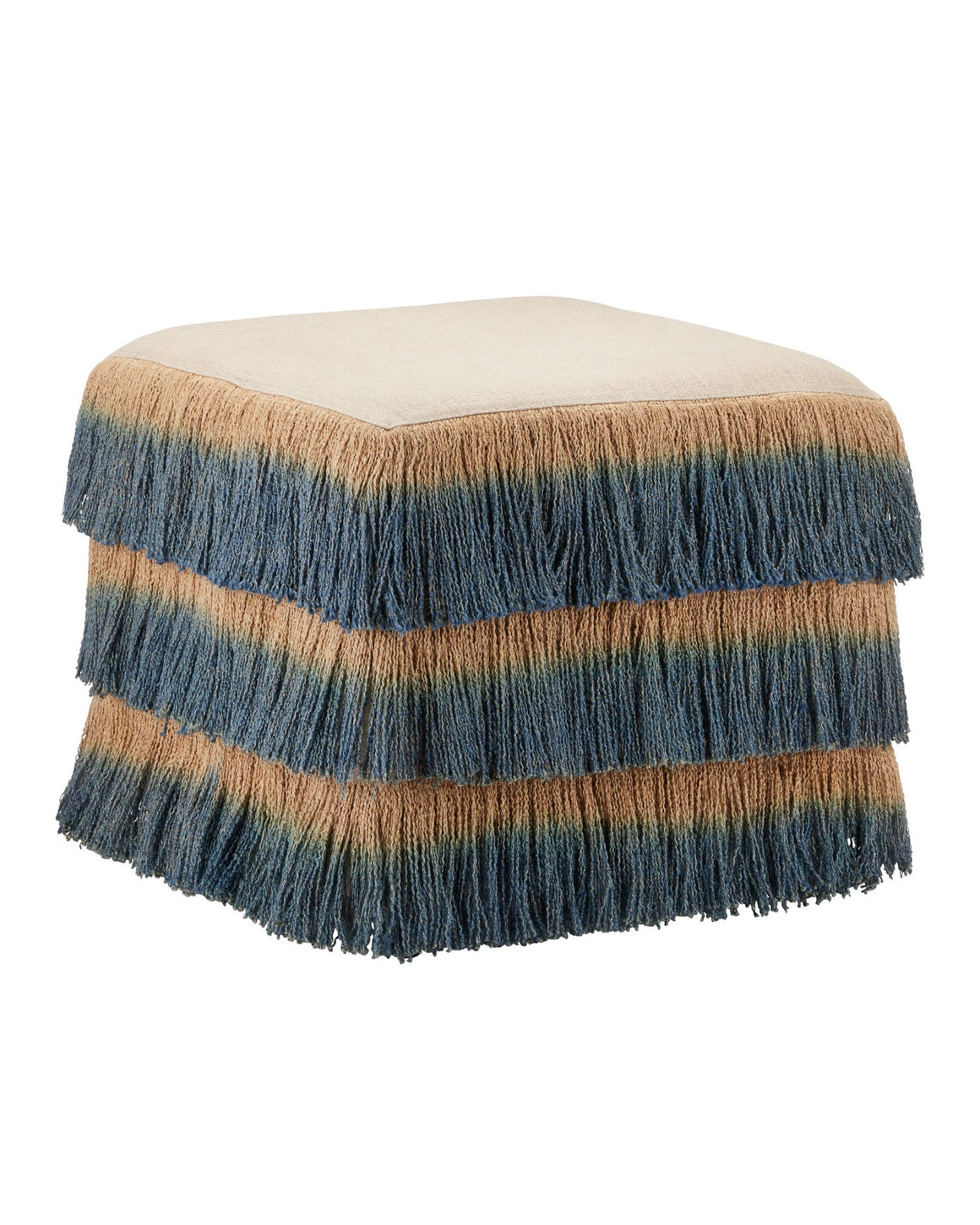 Jute Blue Fringe Ottoman