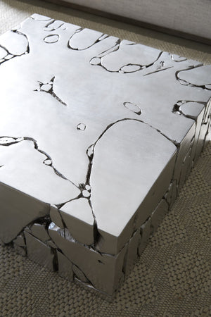 Chunk Square Coffee Table, Silver Leaf