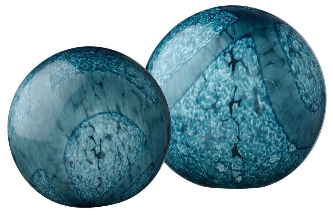 Cosmos Hand Blow Glass Orbs (Set of 2), Blue