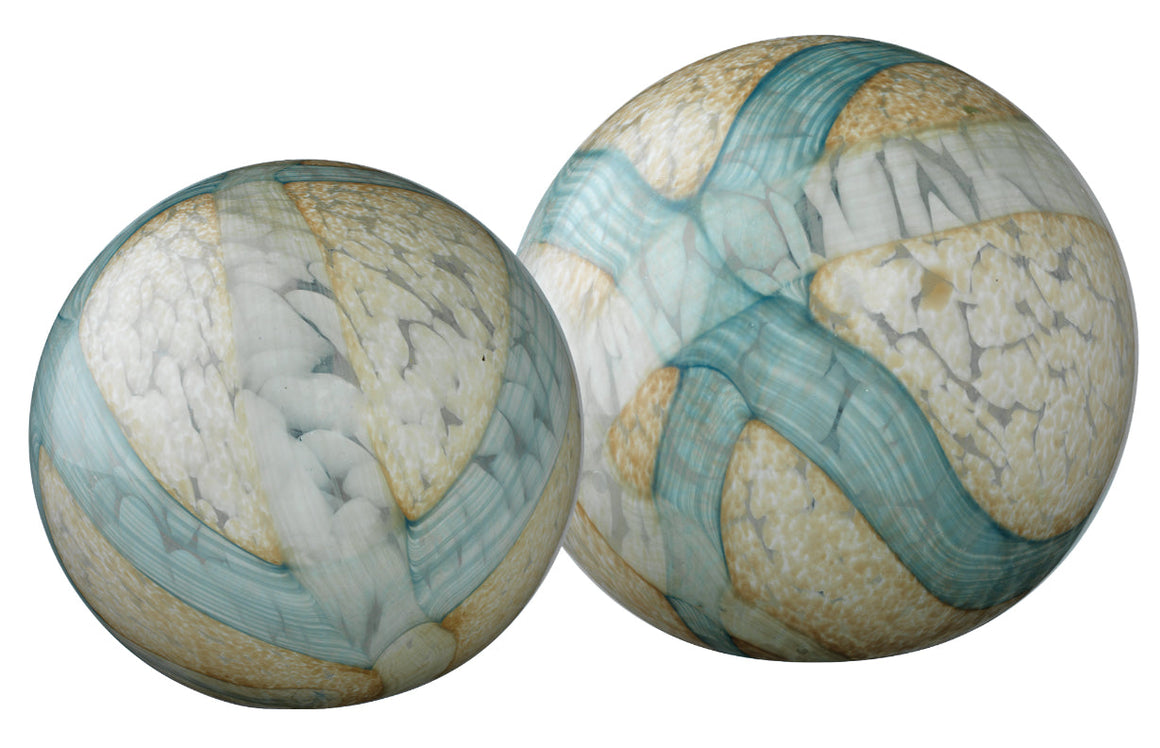 Cosmos Hand Blow Glass Orbs (Set of 2), Blue