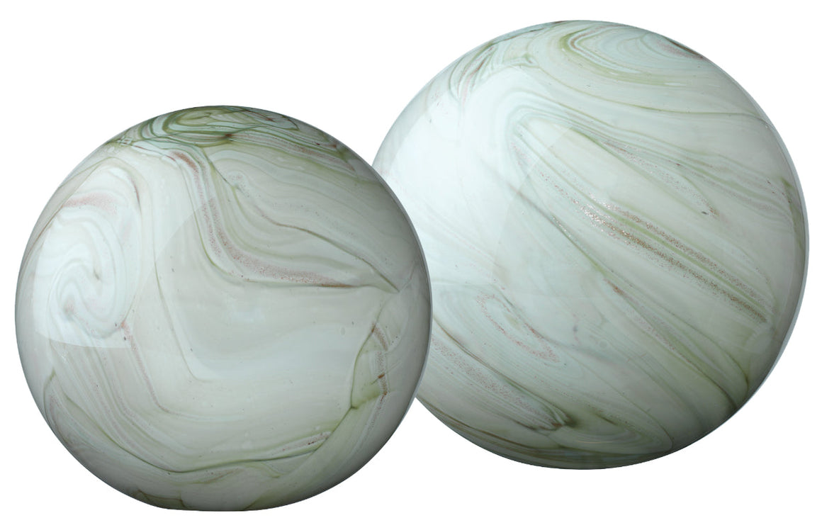 Cosmos Hand Blow Glass Orbs (Set of 2), Green