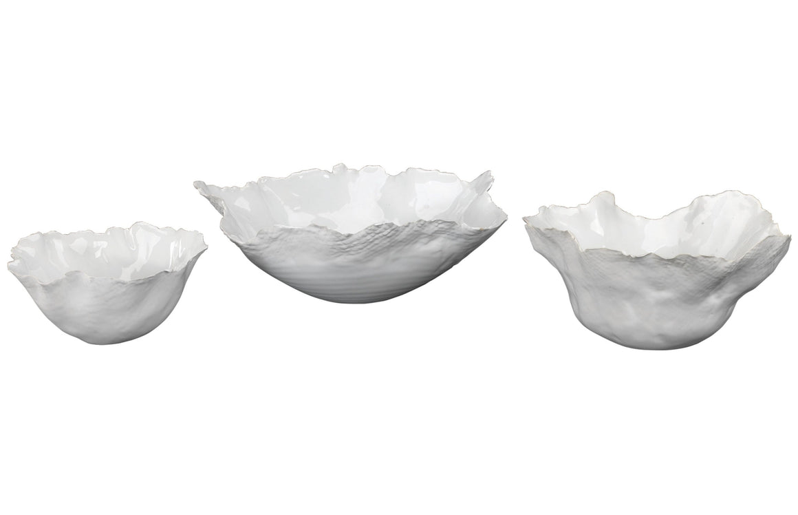 Fleur Ceramic Decorative Bowls (Set of 3), White