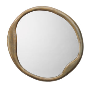 Organic Metal Round Wall Mirror, Antique Brass