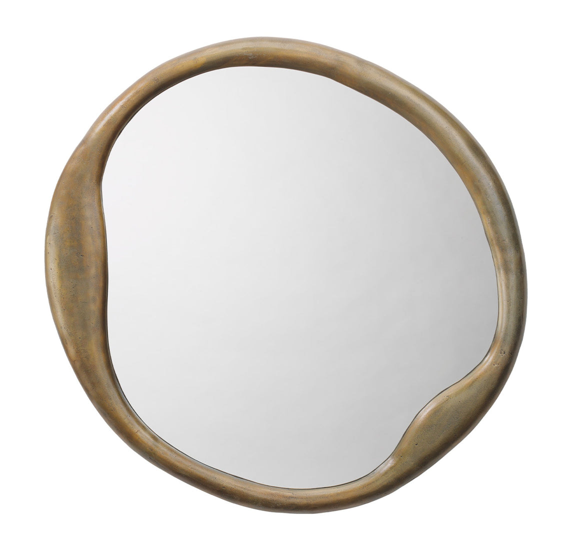 Organic Metal Round Wall Mirror, Antique Brass