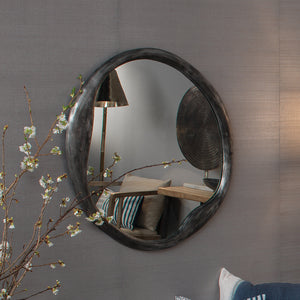 Organic Metal Round Wall Mirror, Antique Grey