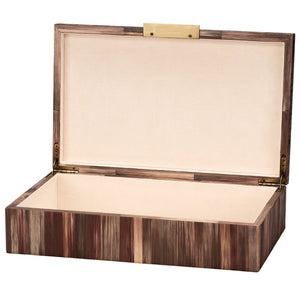 Palm Marquetry Box - Brown Straw and Antique Brass