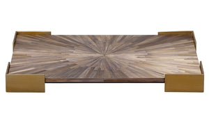 Palm Marquetry Tray - Grey Straw and Antique Brass