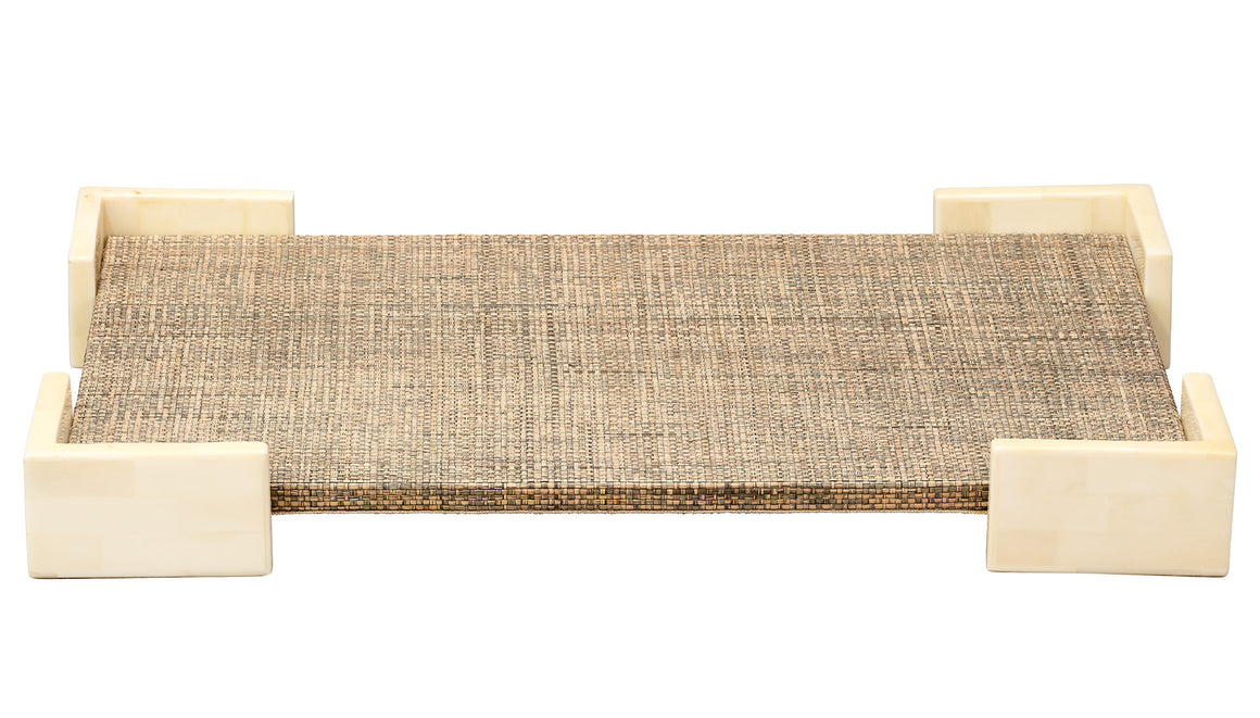 Paradise Bone Tray - Grey Steel Raffia and Ivory Bone