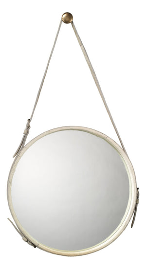 Round Steel Round Wall Mirror, White Hide