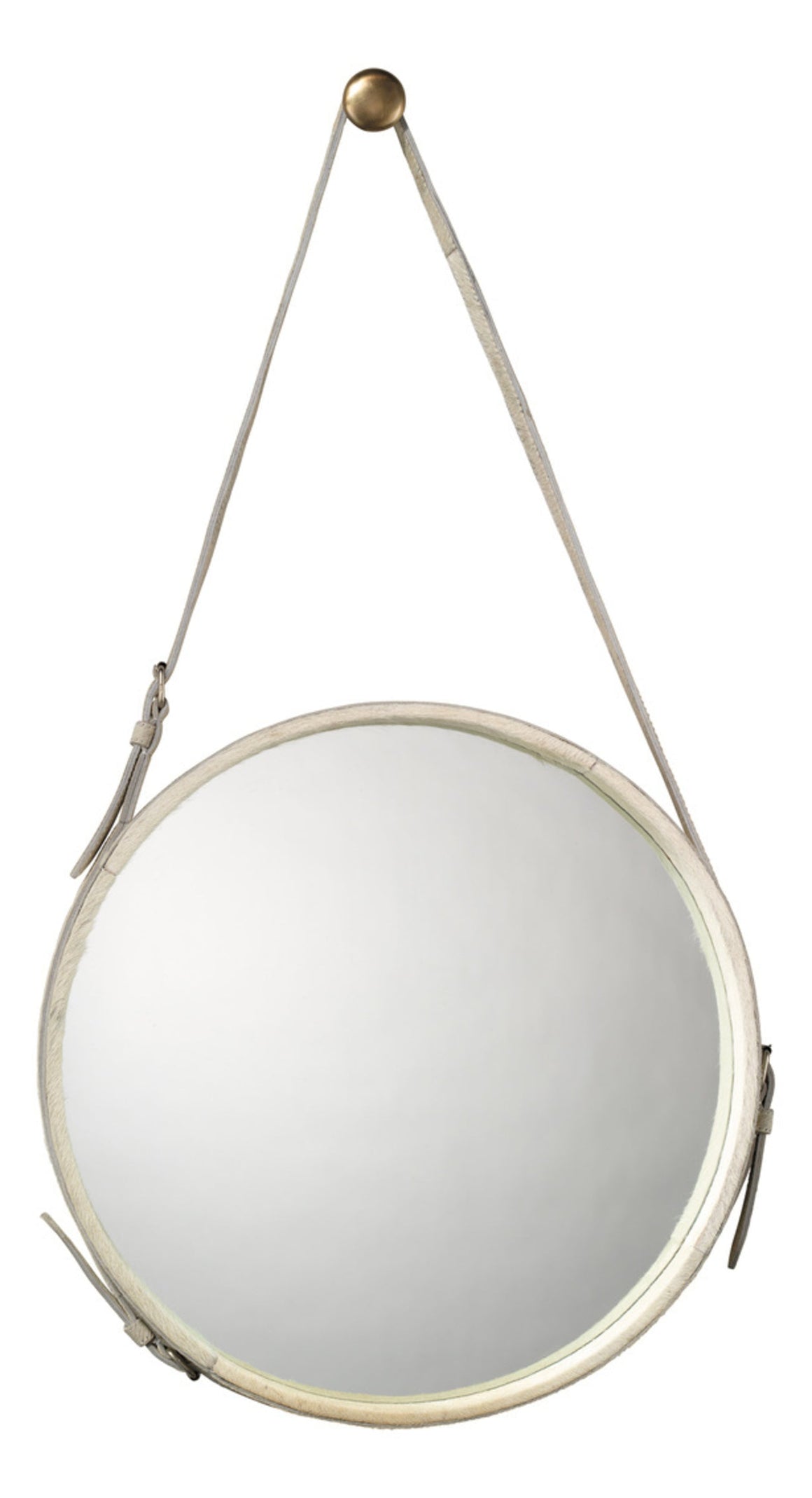 Round Steel Round Wall Mirror, White Hide