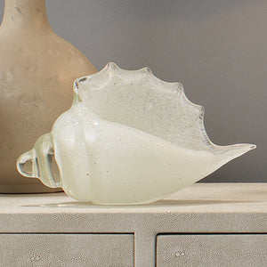 Triton Hand Blown Decorative Glass Shell, White
