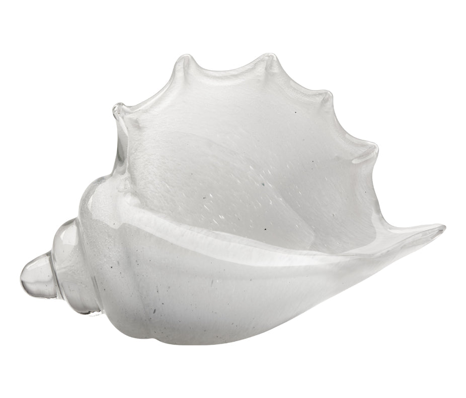 Triton Hand Blown Decorative Glass Shell, White
