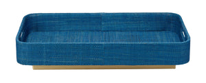 Utopia Footed Decorative Raffia Tray, Indigo