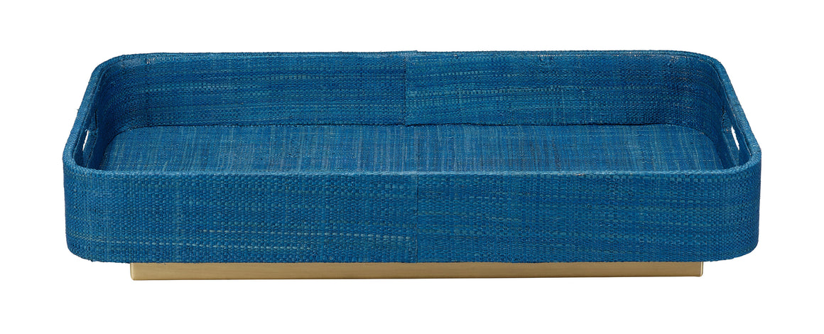 Utopia Footed Decorative Raffia Tray, Indigo
