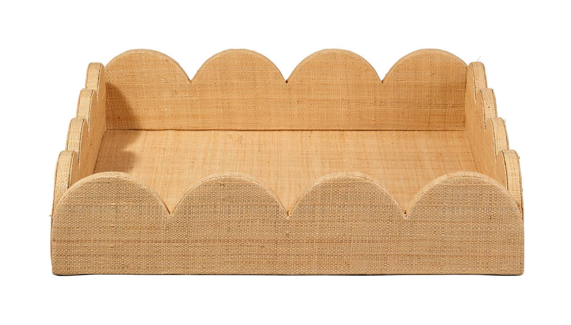 Wonderland Scalloped Small Decorative Raffia Tray, Natural