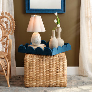 Wonderland Scalloped Decorative Raffia Tray, Indigo