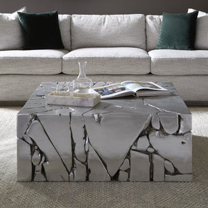 Chunk Square Coffee Table, Silver Leaf