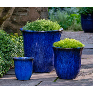 Campana Riviera Blue Glazed Terra Cotta Flared Planters – Set of 3