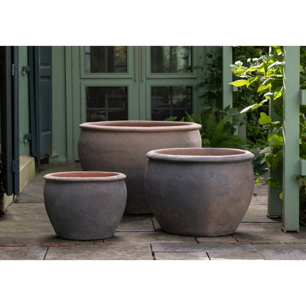 Sandblasted Glazed Terra Cotta Large Planters – Set of 3