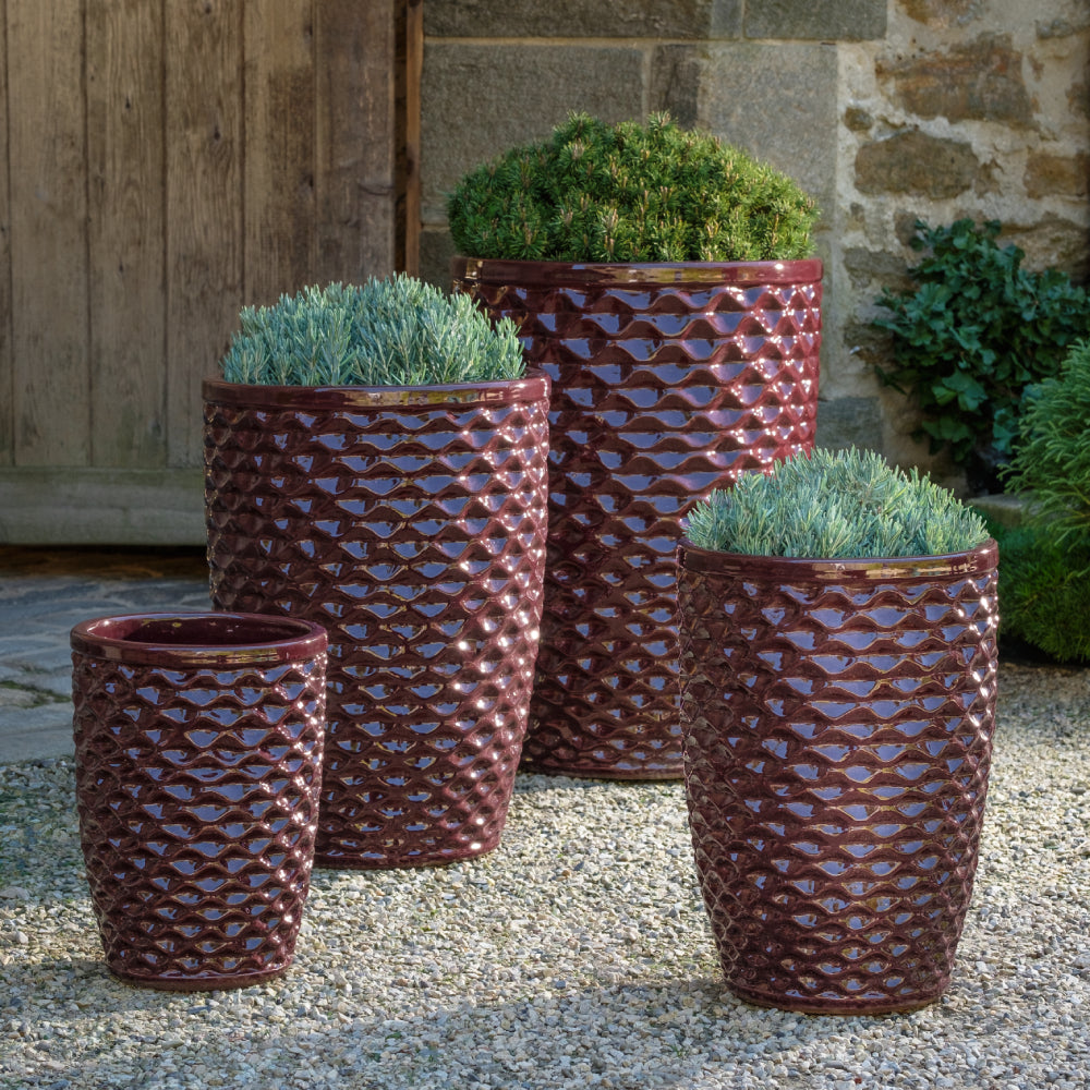 Plum Tall Honeycomb Terra Cotta Planters – Set of 4