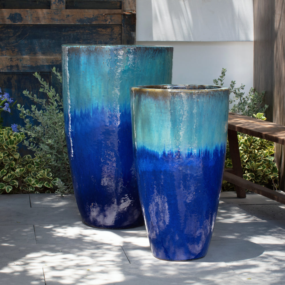 aqua planter pot Havana Running Aqua Glazed Terra Cotta Planters – Set of 2