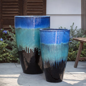 Havana Blue/Brown Glazed Terra Cotta Planters – Set of 2
