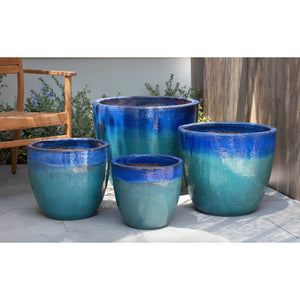 Ocho Running Blue Glazed Terra Cotta Planters – Set of 4