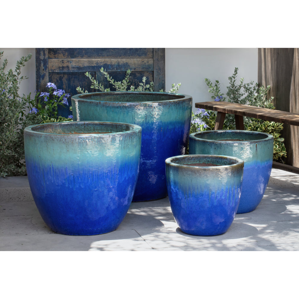 Ocho Running Aqua Glazed Terra Cotta Planters – Set of 4
