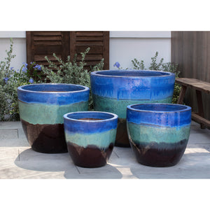Ocho Running Blue/Brown Glazed Terra Cotta Planters – Set of 4