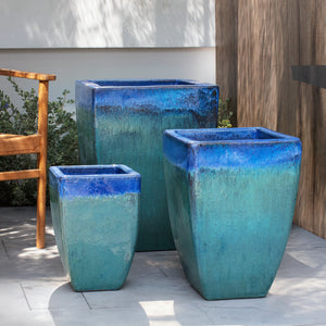 Macouba Running Blue Glazed Terra Cotta Planters – Set of 3
