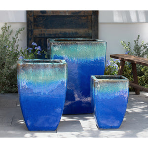 Macouba Running Aqua Glazed Terra Cotta Planters – Set of 3