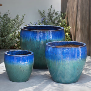 Riviere Running Blue Glazed Terra Cotta Planters – Set of 3