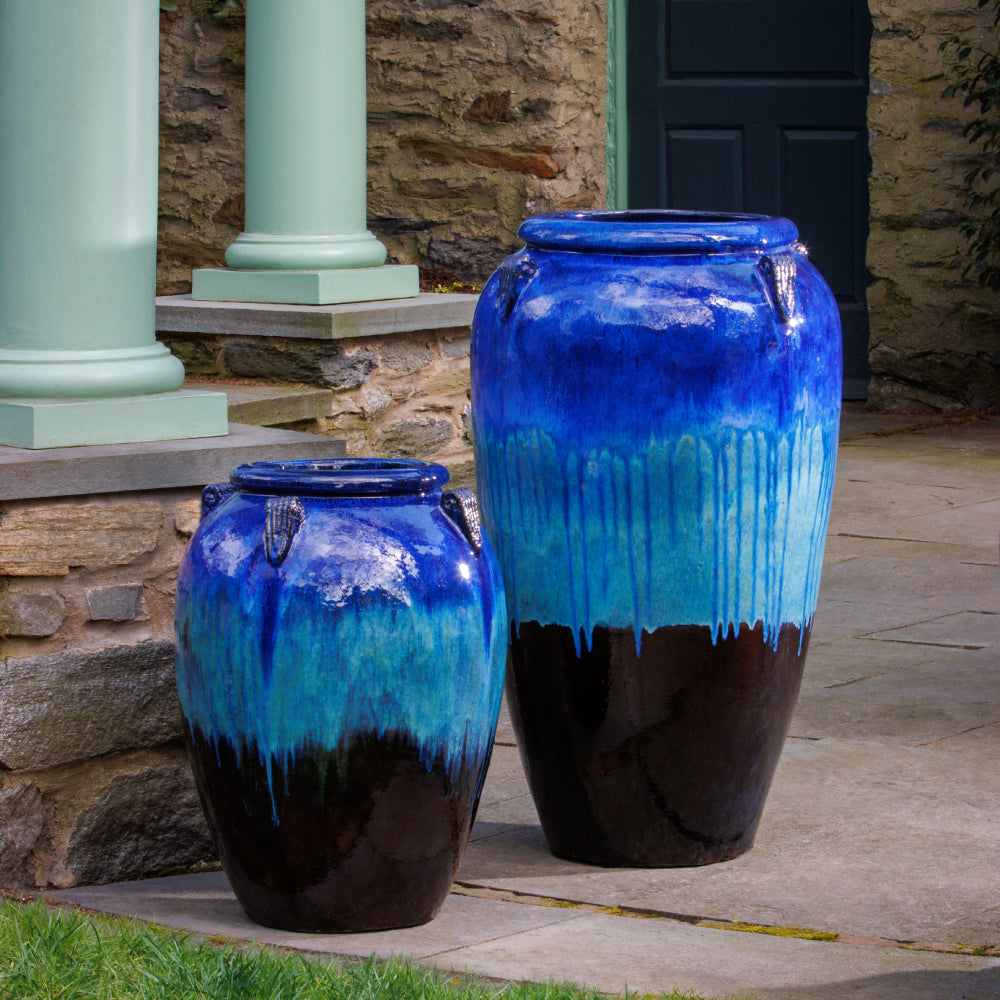 Running Blue/Brown Terra Cotta Water Jar – Tall