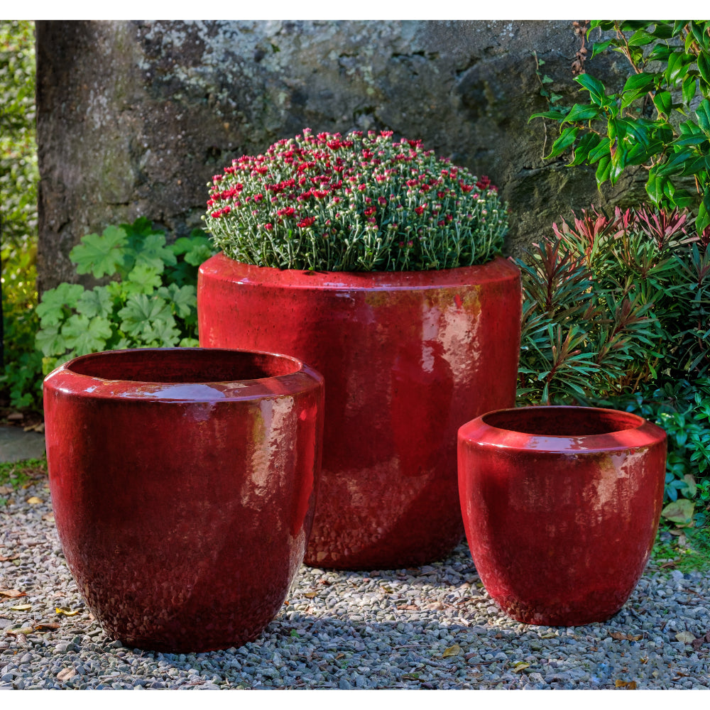 Tropic Red Glazed Terra Cotta Planters – Set of 3