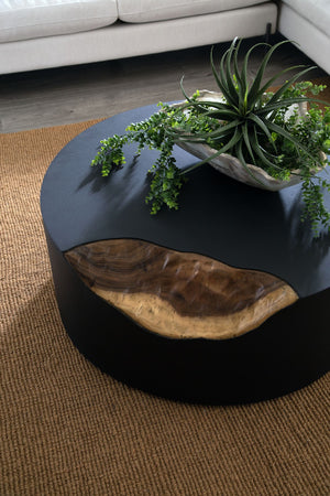 Cornered Coffee Table, Natural, Iron, Round