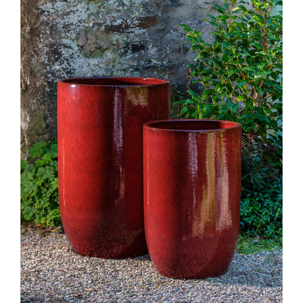 large red glazed plant pots Tropic Red Cole Glazed Tall Bullet Planters – Set of 2