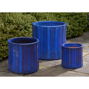 Riviera Blue Brush Pot Glazed Planters – Set of 3