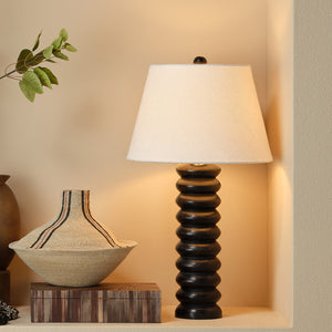 Abacus Mango Wood Table Lamp with Linen Shade
