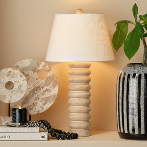 Abacus Mango Wood Table Lamp with Linen Shade