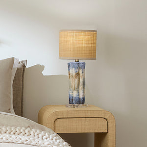 Abstract Ceramic Table Lamp with Raffia Shade