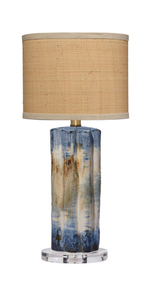 Abstract Ceramic Table Lamp with Raffia Shade