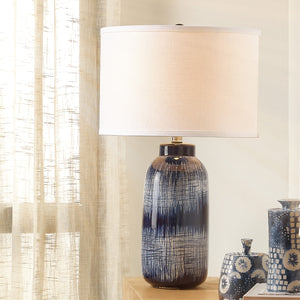 Batik Ceramic Table Lamp with Linen Shade