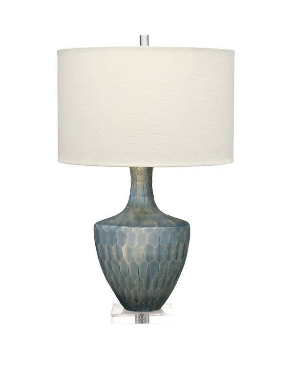 Boa Table Lamp, Indigo Etched Glass