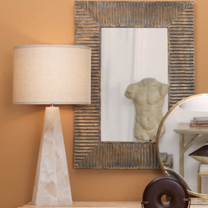 Borealix Alabaster Hexagon Table Lamp with Linen Shade