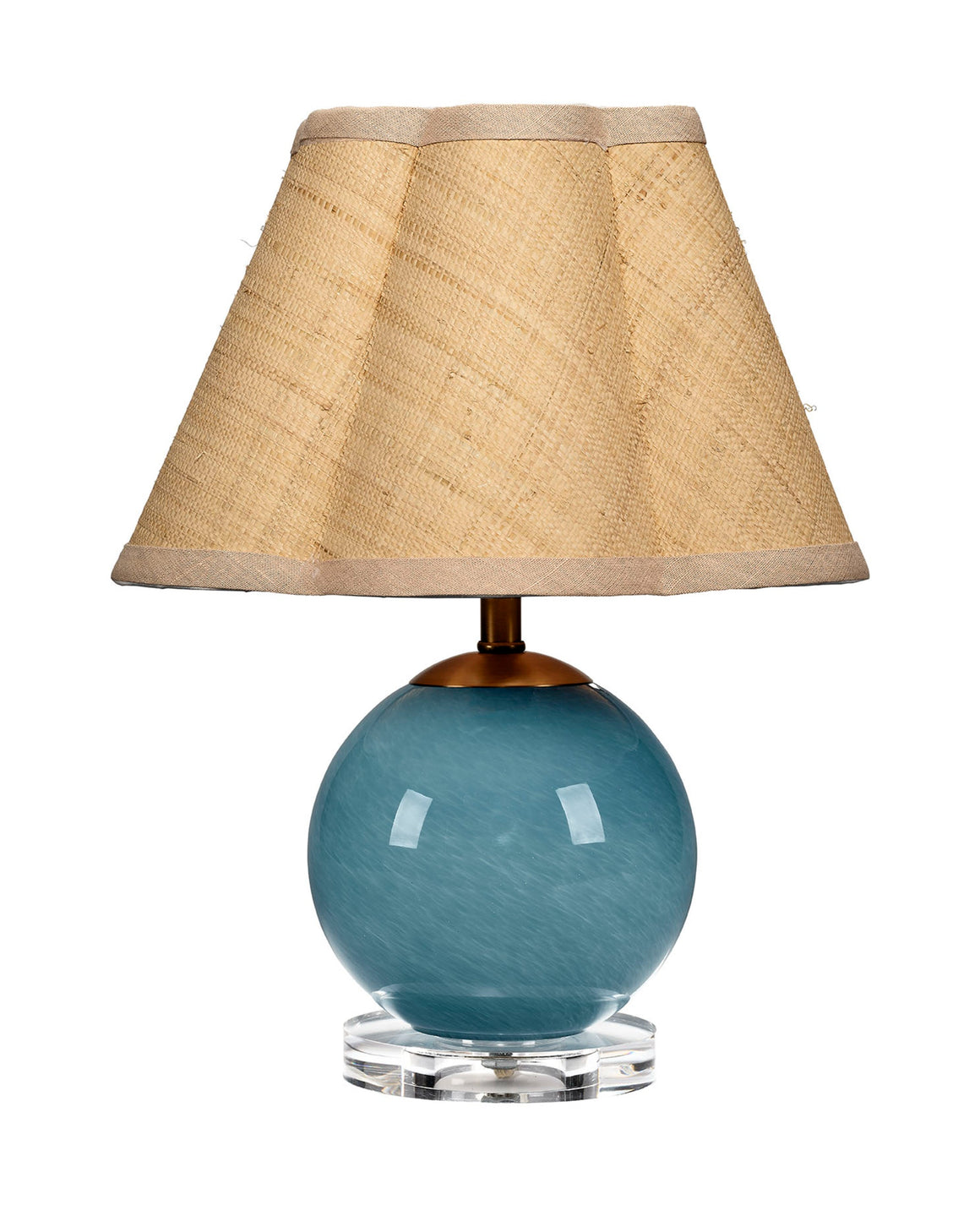 Dottie Blown Glass Table Lamp with Raffia Shade, Blue