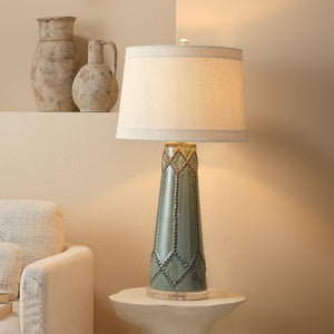 Hobnail Ceramic Table Lamp with Linen Shade