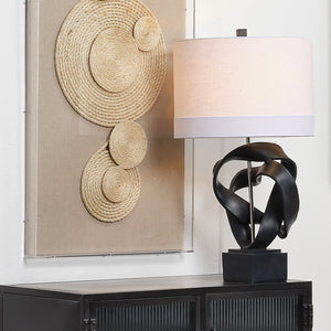 Intertwined Table Lamp with Linen Shade, Black